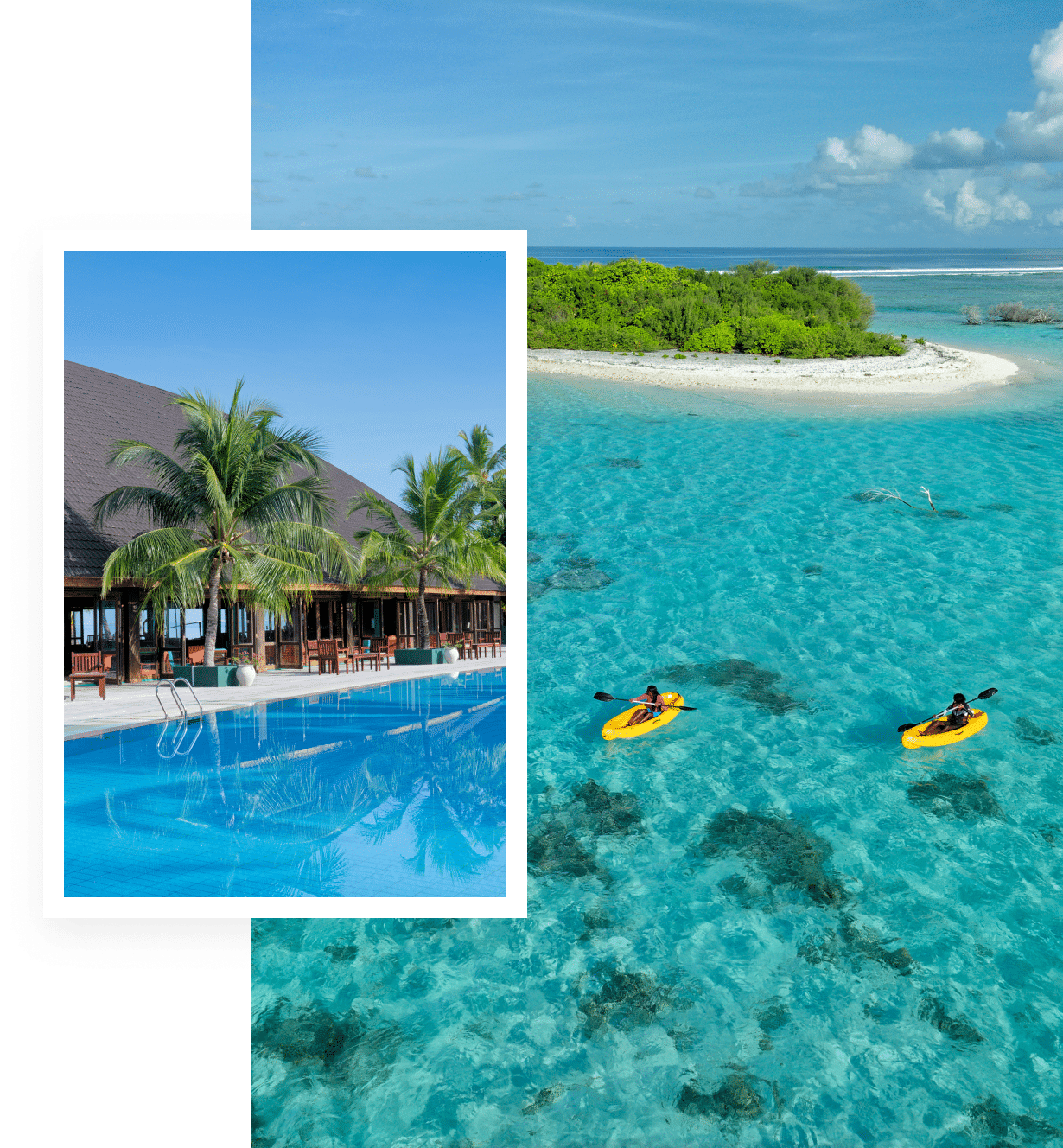 Collage of pictures on the Canareef Resort Maldives website